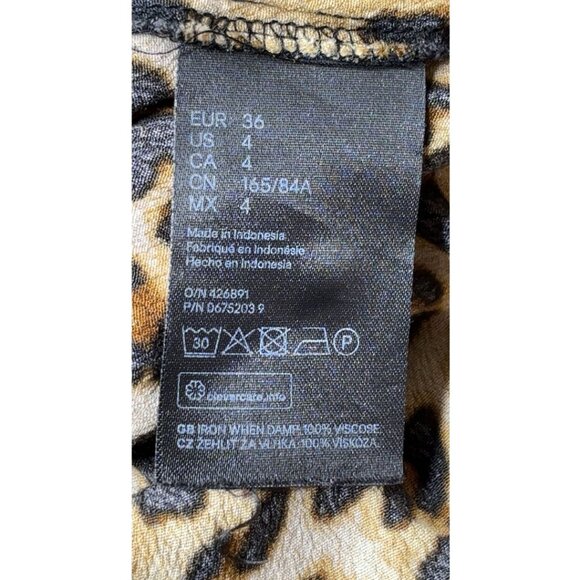 H&M Leopard Print Long Sleeve Blouse Tan Black Viscose Top – Size 4 - Picture 4 of 6